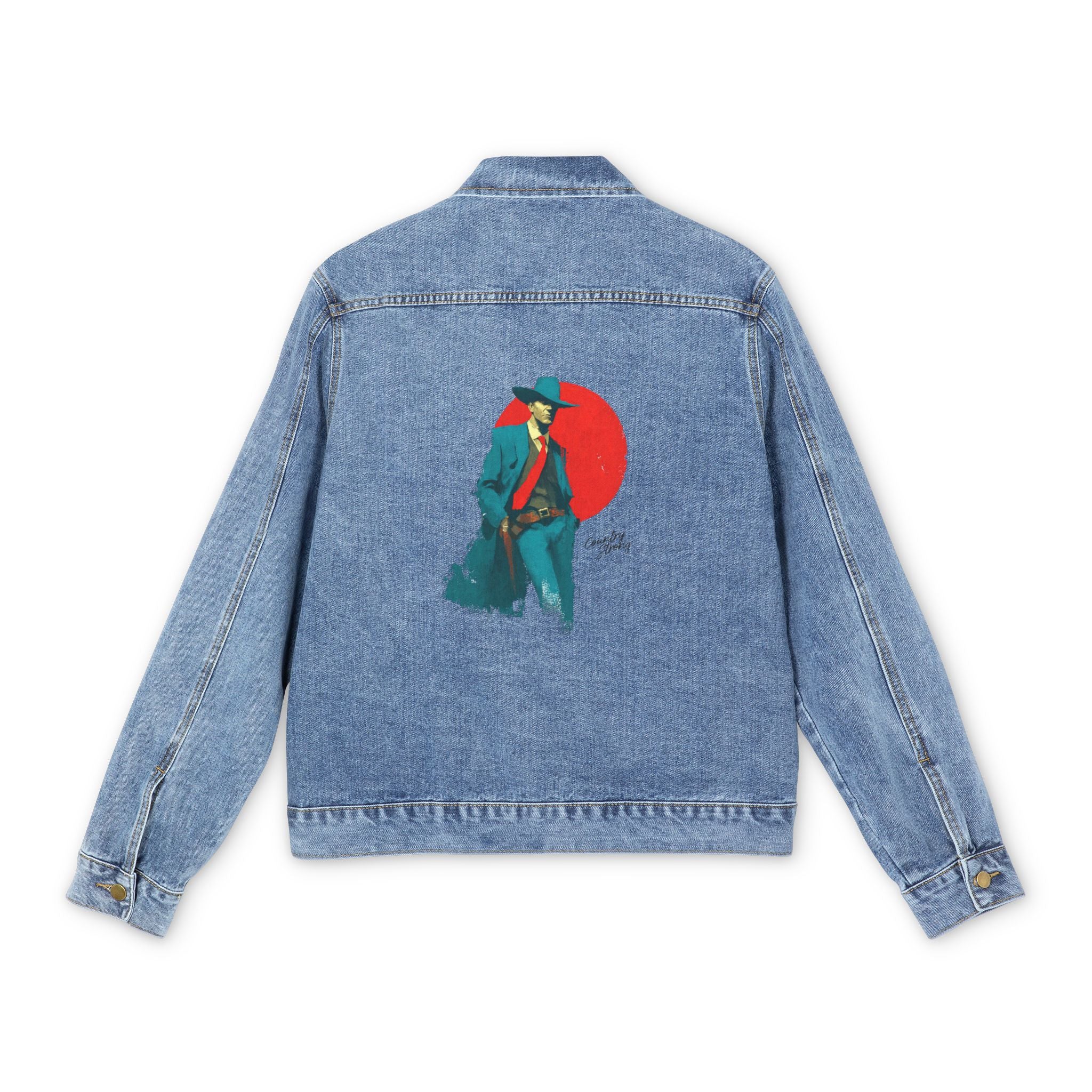 Denim Jacket — Vintage ": The Lawman -Country Strong's "It's Who We are" Samurai Silhouette Red Sun