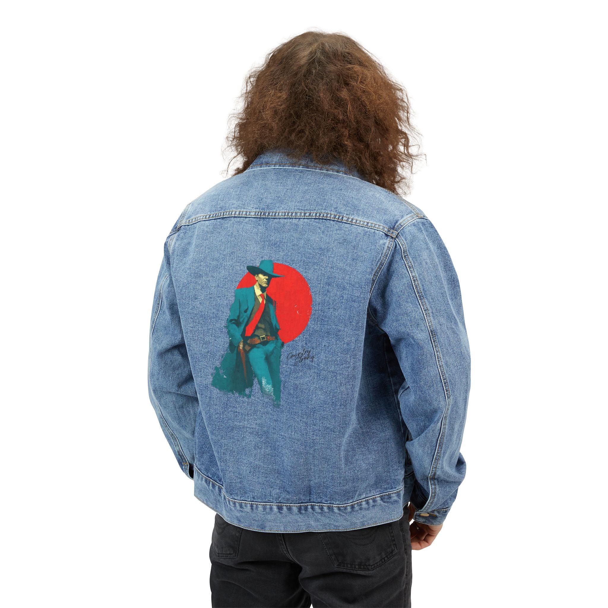 Denim Jacket — Vintage ": The Lawman -Country Strong's "It's Who We are" Samurai Silhouette Red Sun